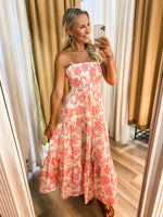 Load image into Gallery viewer, Summer Era Pink Floral Strapless Maxi Dress
