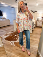 Load image into Gallery viewer, New Day Blue Floral Mix Button Down Blouse
