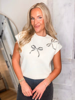 Load image into Gallery viewer, Always Ready Sequin Bow Sleeveless Sweater
