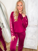 Load image into Gallery viewer, All Good Wine Satin Trim Hoodie &amp; Lounge Pant Set
