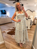 Load image into Gallery viewer, Dreaming Here Cream/Blue Floral Midi Dress
