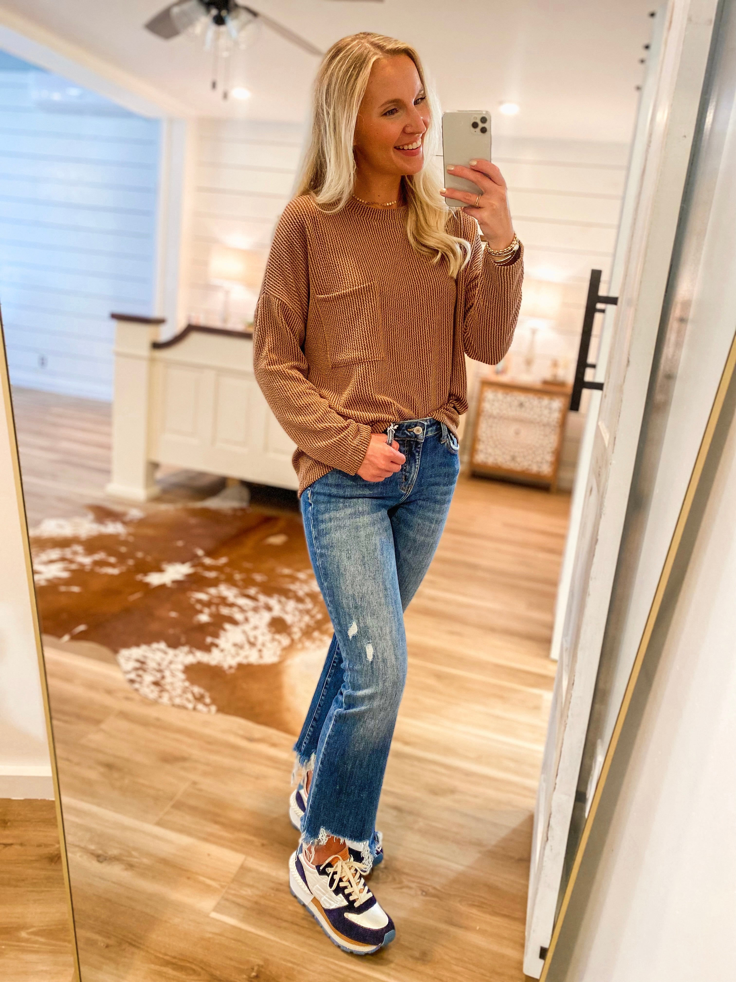 Best Of It Mocha Ribbed L/S Blouse