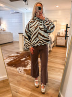 Load image into Gallery viewer, Brown/Aqua Zebra Mock Sweater
