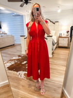 Load image into Gallery viewer, About Time Red Front Zip Midi Dress
