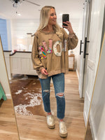 Load image into Gallery viewer, Love Patch Mocha Terry Knit Pullover
