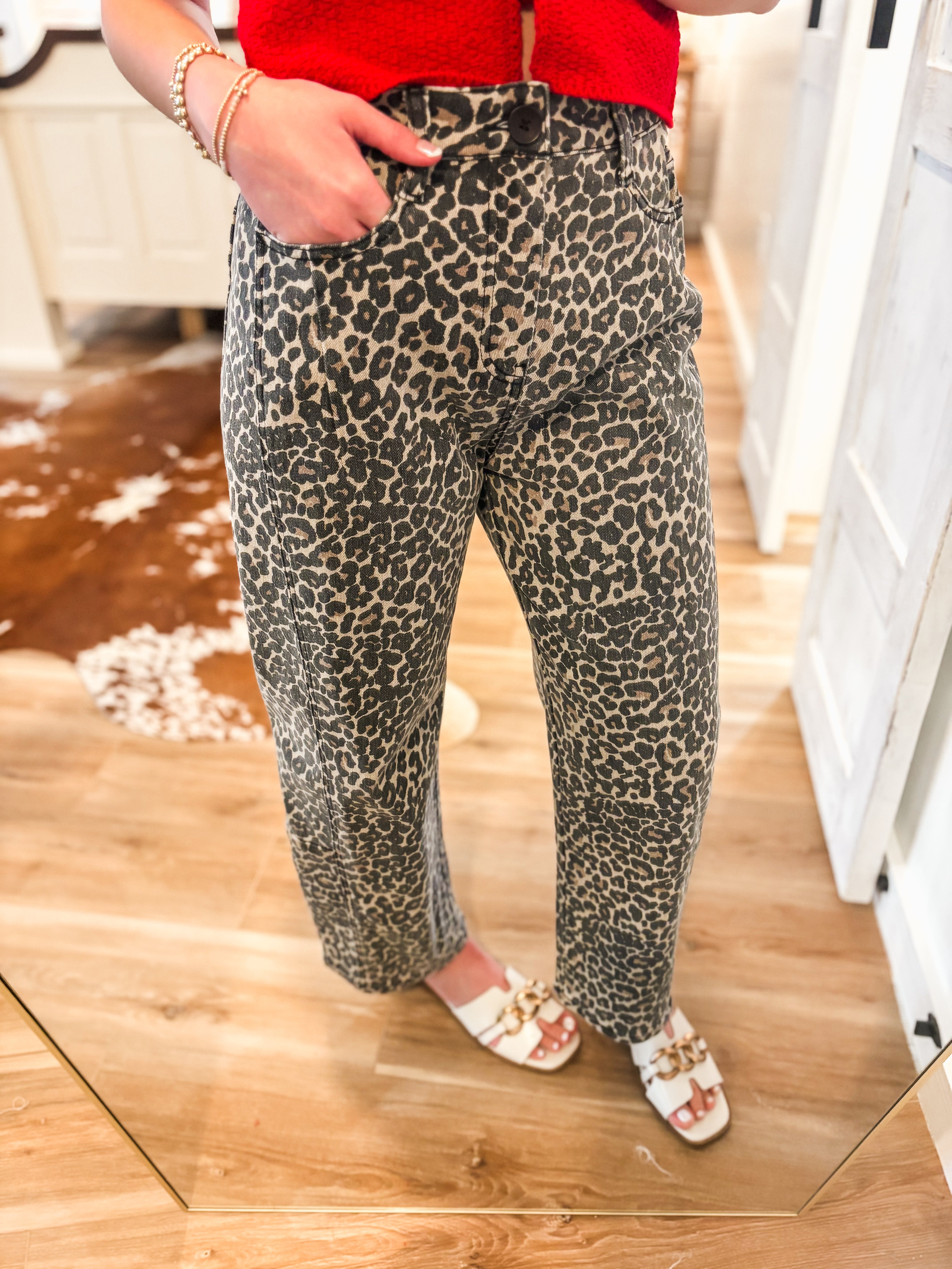 Don’t Mind Leopard Barrel Cropped Denim