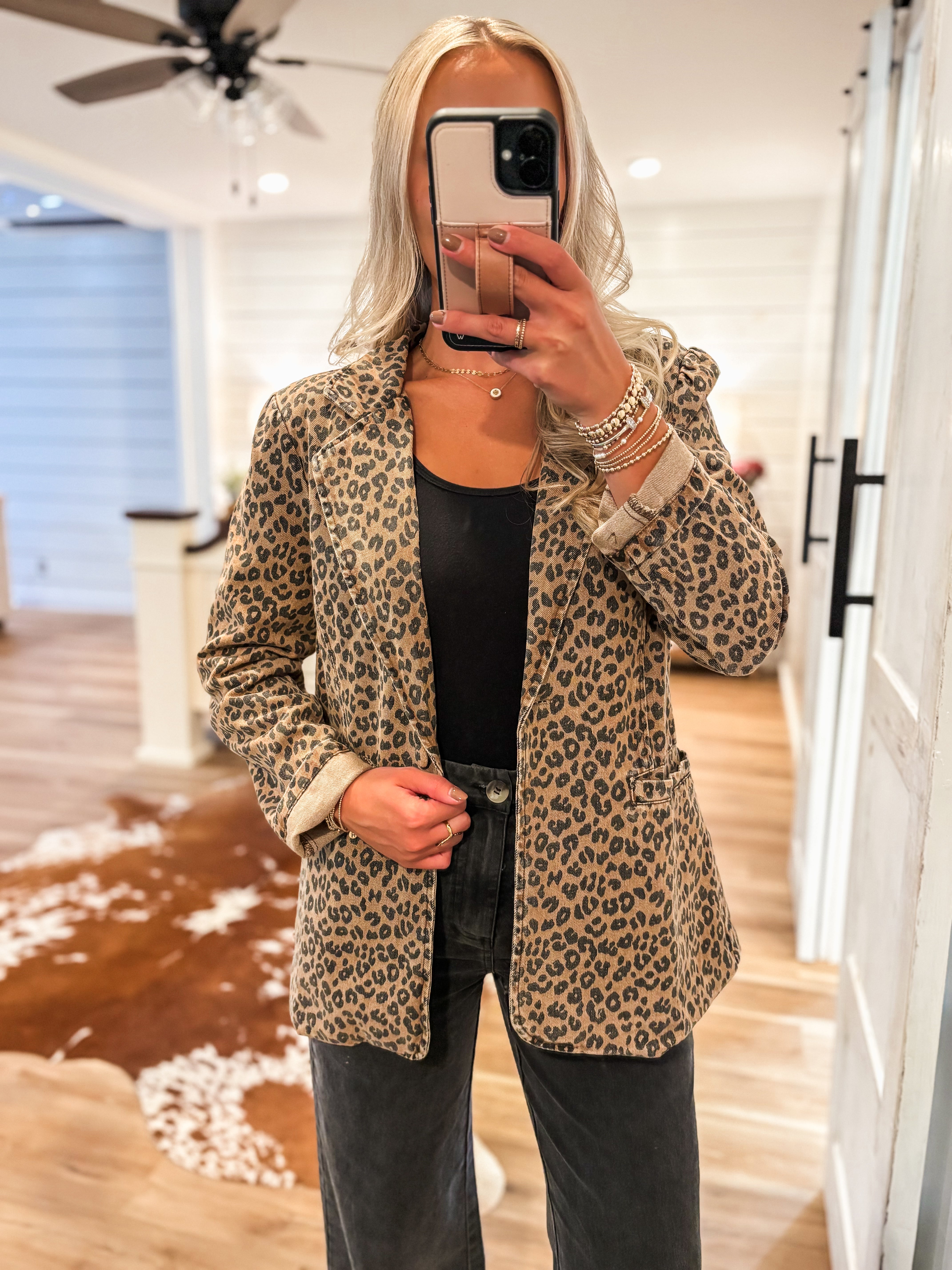 Running Wild Leopard Denim Blazer