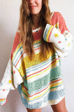 Load image into Gallery viewer, Hey There Multicolor Hollow Striped Knit Sweater
