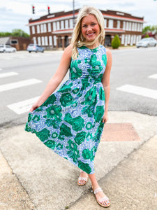 Never Too Much Green & Periwinkle Floral Maxi Dress