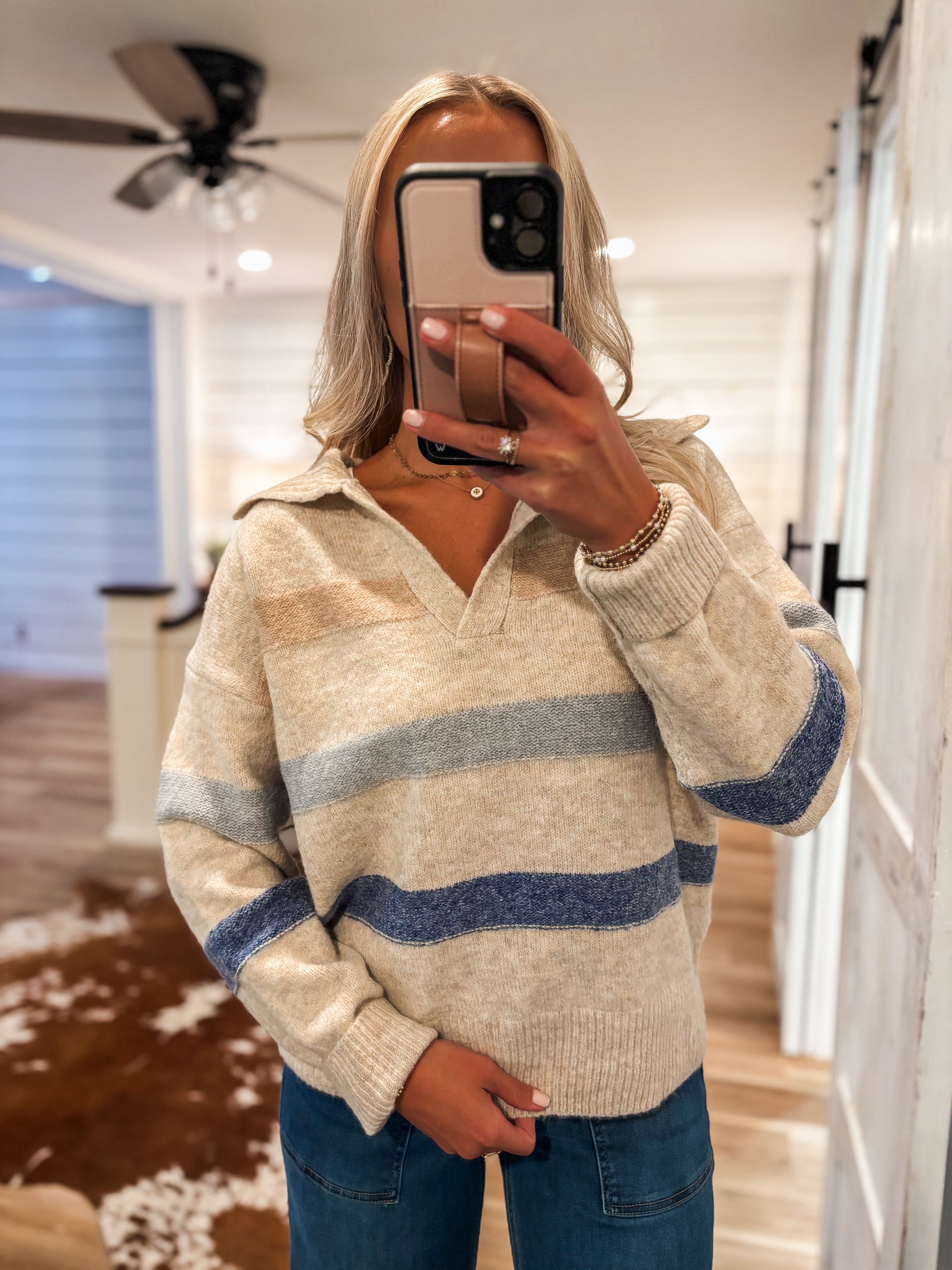 Reason Being Oatmeal Multi Stripe Sweater
