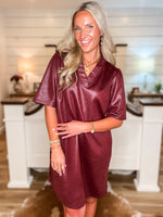 Load image into Gallery viewer, Been There Burgundy Faux Leather Shift Dress
