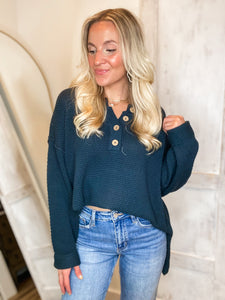 Great Feeling Oversize Teal Henley Blouse