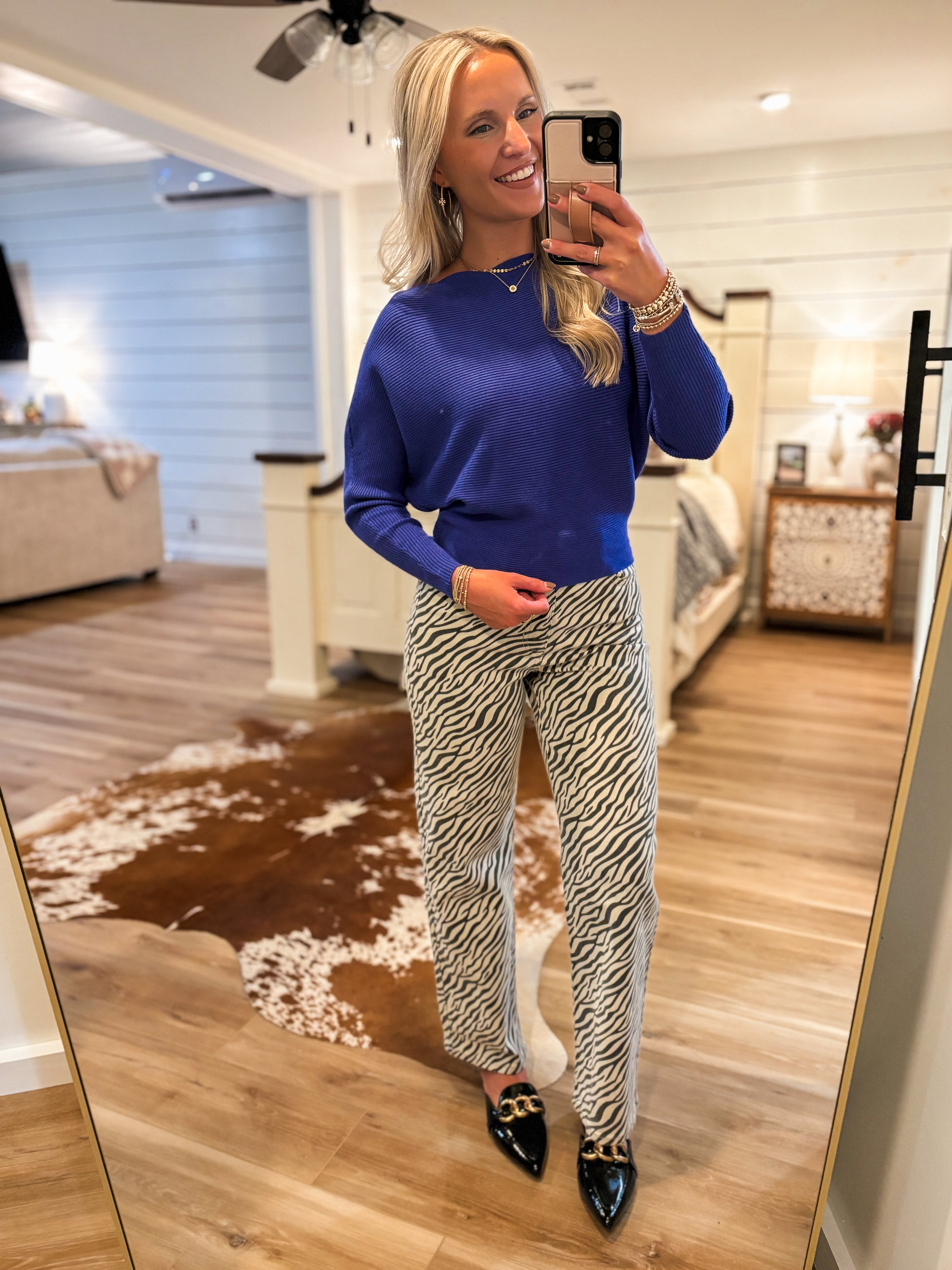 Here For You Royal Blue Knit PINCH Pico Sweater