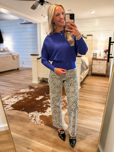Here For You Royal Blue Knit PINCH Pico Sweater