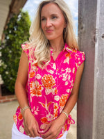 Load image into Gallery viewer, Rising Up Pink Floral Button Down Blouse
