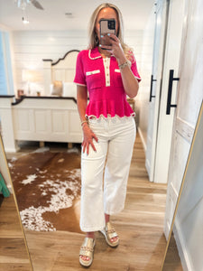 High In Class Pink Peplum Blouse