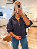 Load image into Gallery viewer, Friday Plans Navy Luxe Knit Blouse
