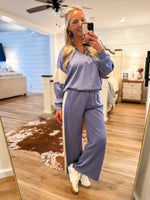 Load image into Gallery viewer, Time Will Tell Dusty Blue Pullover &amp; Lounge Pant Set
