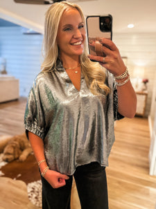 Been Here Charcoal Metallic Blouse