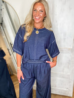 Load image into Gallery viewer, Sitting On Go Denim Tee &amp; Lounge Pant Set
