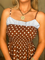 Load image into Gallery viewer, By Circumstance Brown Polka Dot THML Midi Dress
