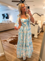 Load image into Gallery viewer, In A Daze Blue Floral Organza Midi Dress
