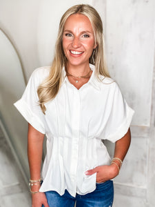 Next Time White Peplum Button Down Blouse