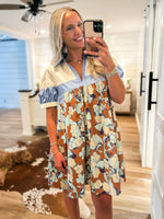 Load image into Gallery viewer, Feeling In Fall Rust Floral Mini Dress
