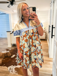 Feeling In Fall Rust Floral Mini Dress
