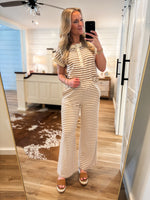 Load image into Gallery viewer, Needed You Taupe Stripe Henley Top &amp; Lounge Pant Set
