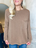 Load image into Gallery viewer, Best Of It Mocha Ribbed L/S Blouse
