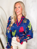 Load image into Gallery viewer, Fine Here Royal Blue Floral L/S Blouse
