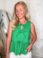 Load image into Gallery viewer, Complete Gratitude Kelly Green Linen Bow Tank
