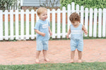 Load image into Gallery viewer, Light Blue Easter Smocked Shortalls
