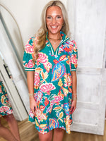 Load image into Gallery viewer, Short Timing Emerald Paisley Contrast Mini Dress
