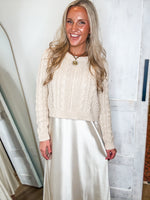 Load image into Gallery viewer, Champagne Knit Sweater 2 pc Satin Dress
