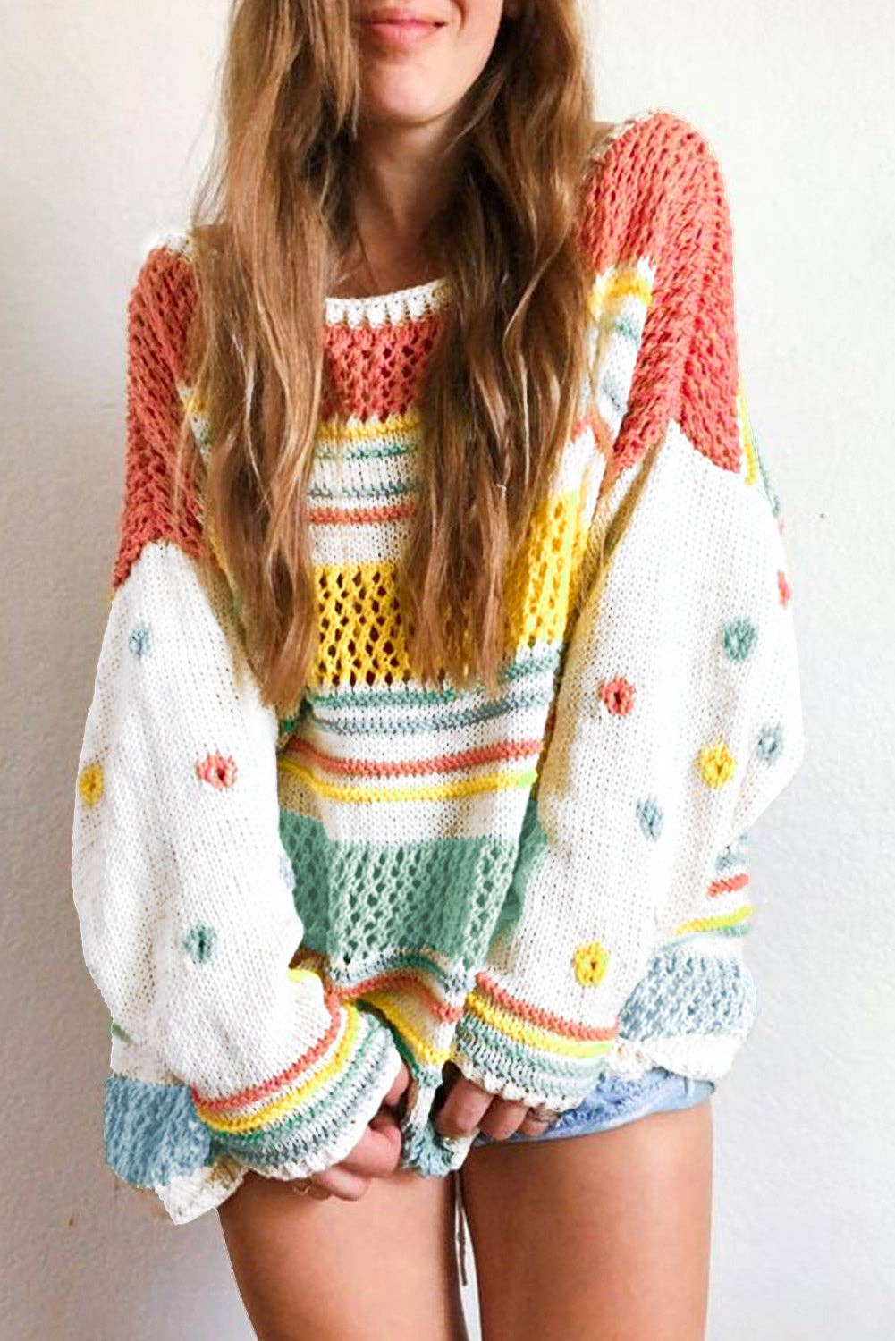 Hey There Multicolor Hollow Striped Knit Sweater