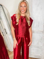 Load image into Gallery viewer, Next Stop Red Cropped Blouse &amp; Palazzo Pant Set

