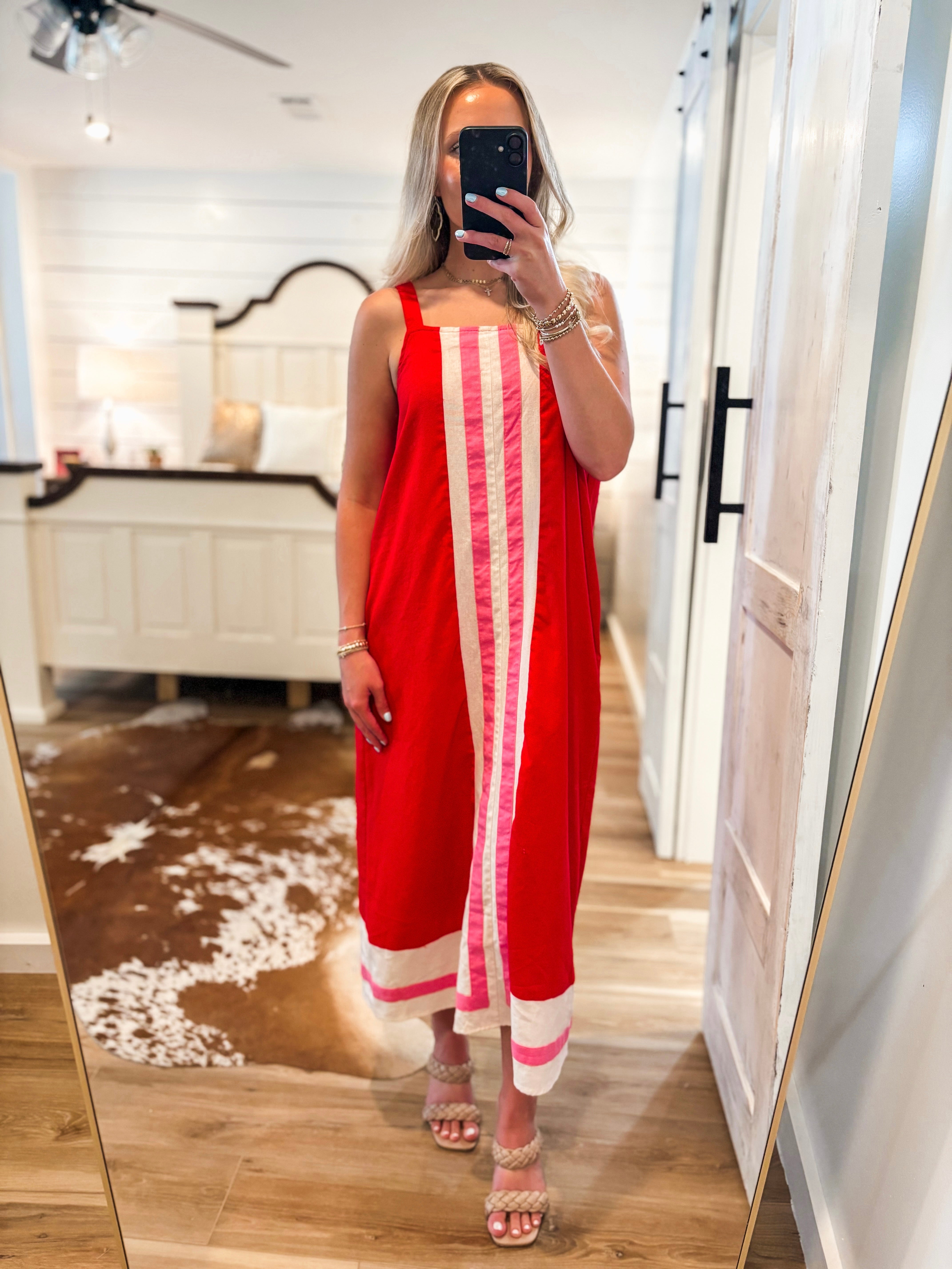 Summer Reservation Red Linen Midi