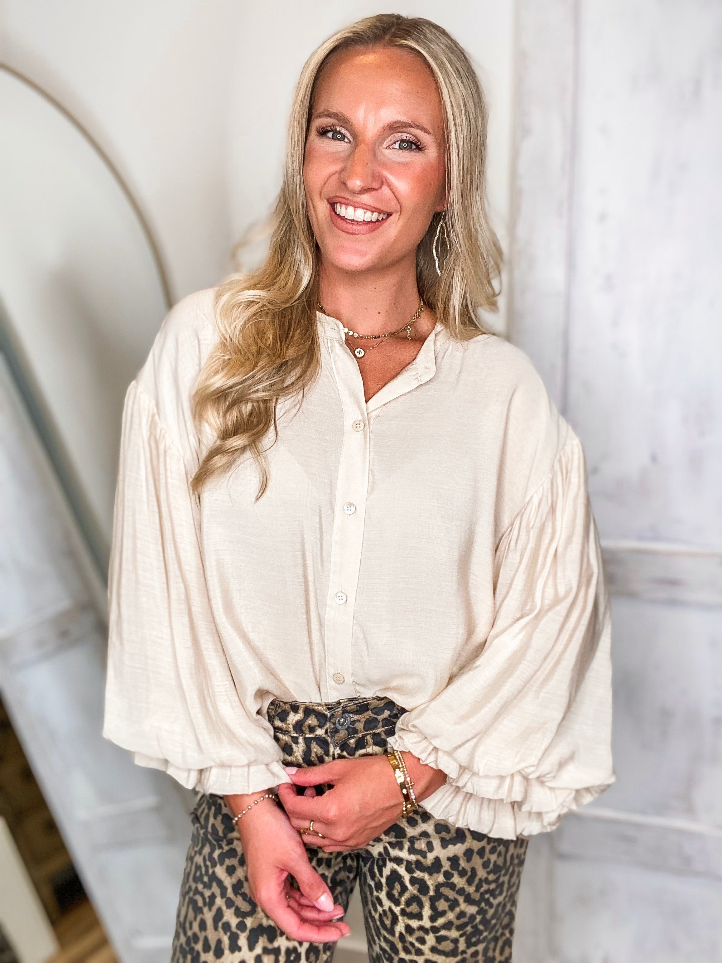 For Certain Champagne FATE Button Down Blouse