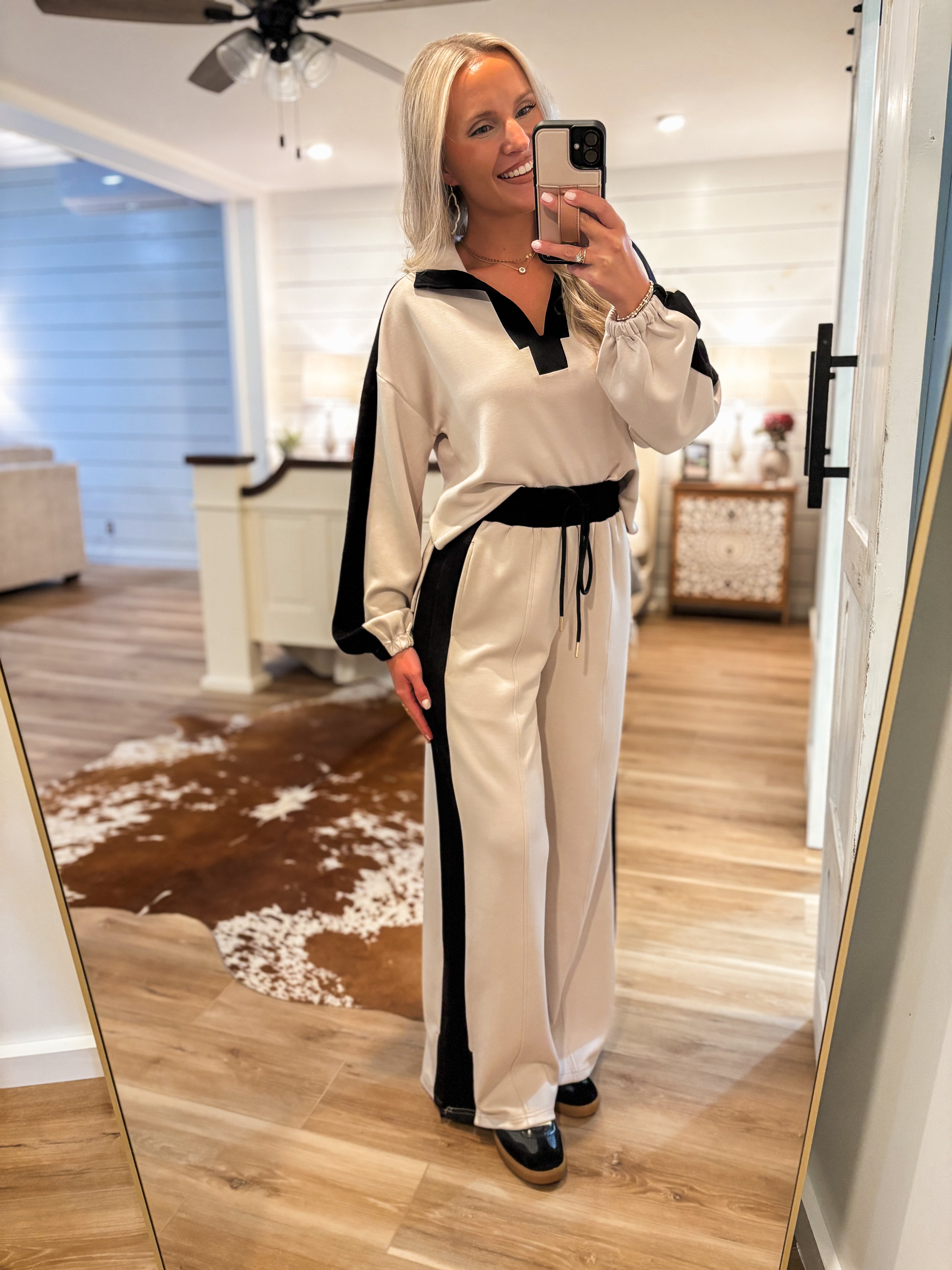 Walking On Taupe Contrast Pullover & Lounge Pant Set