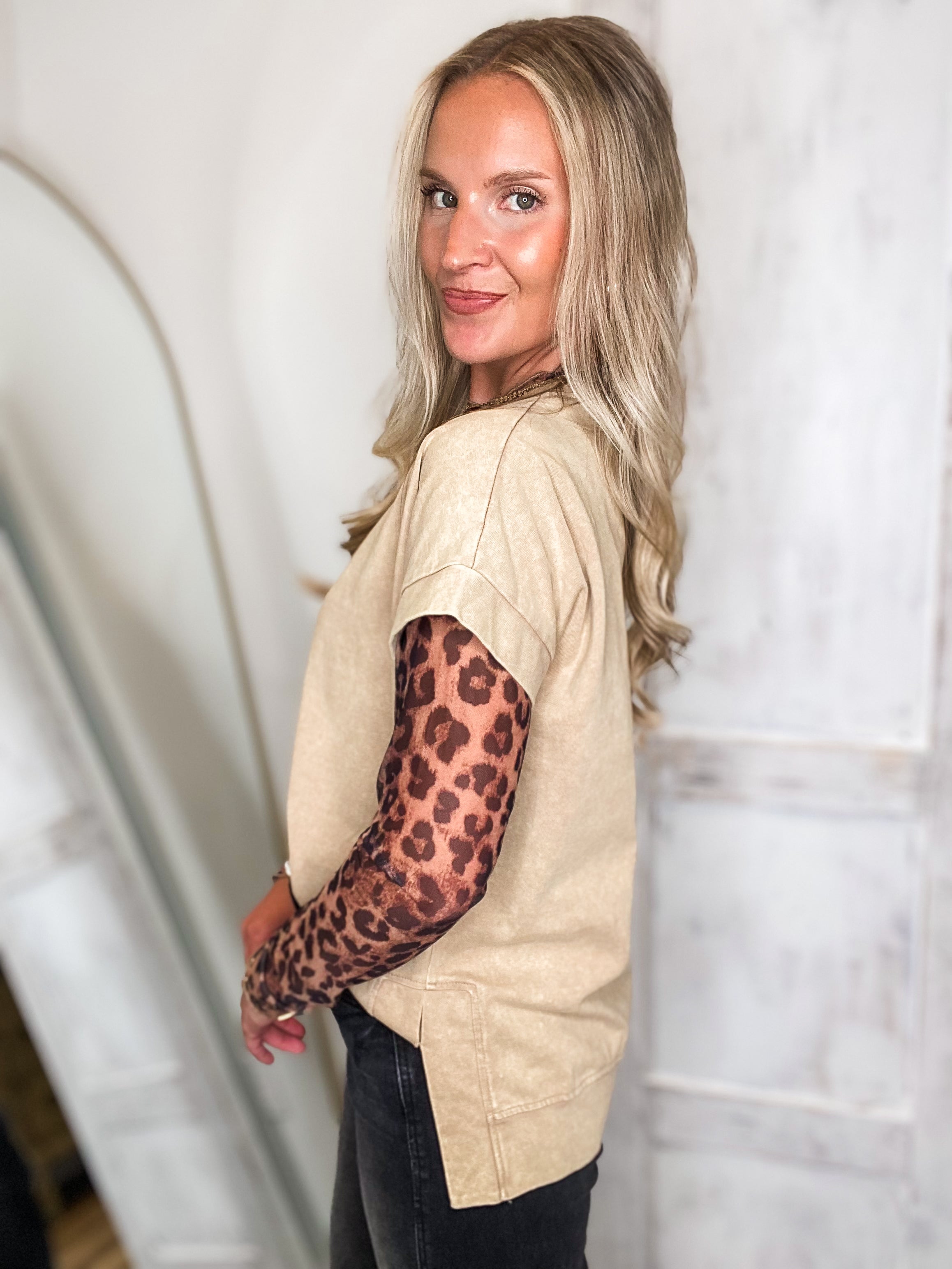 Hanging In There Taupe Mineral Washed Tee