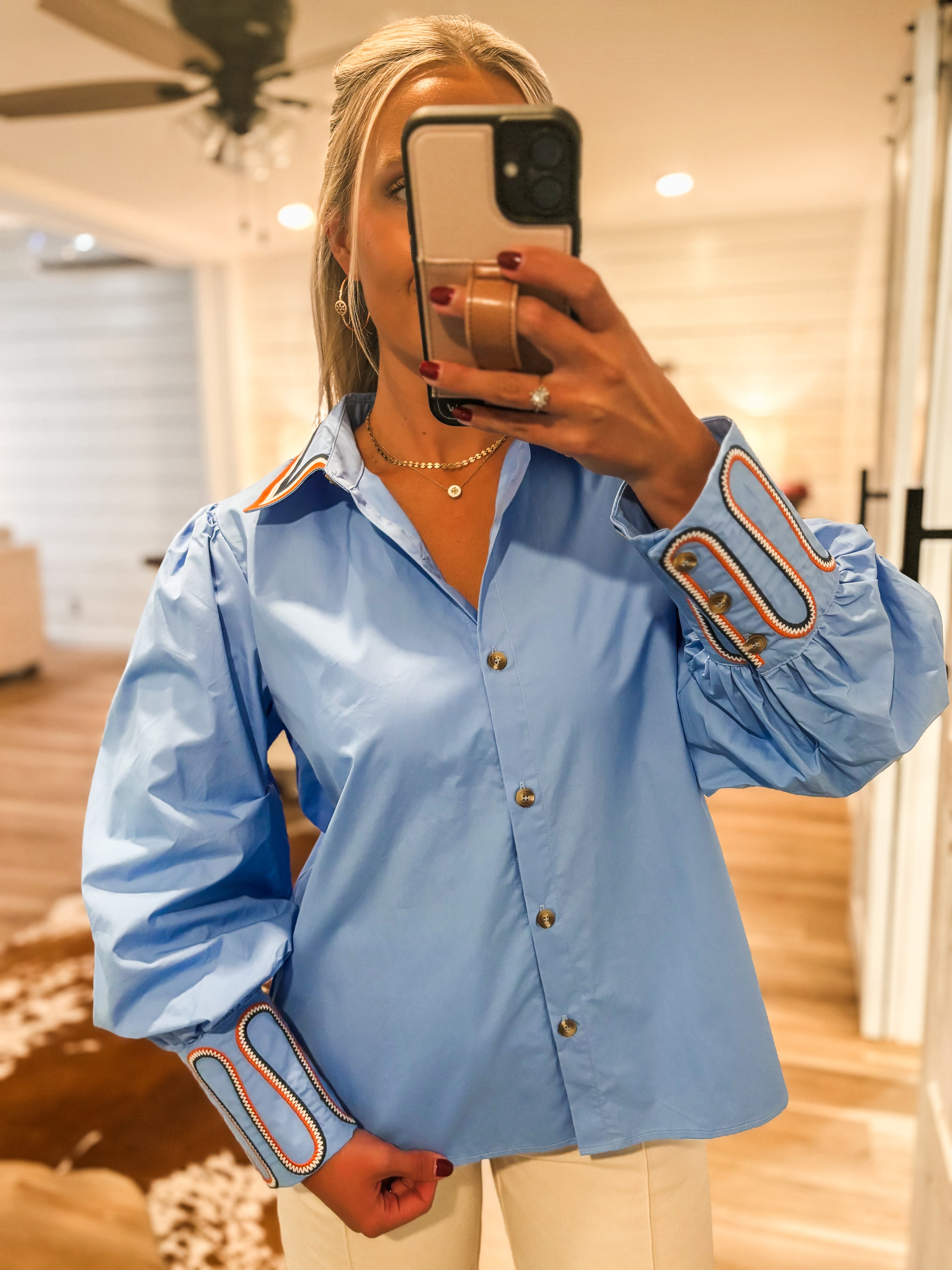 Rising Up Powder Blue Contrast Button Down Blouse