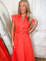 Load image into Gallery viewer, Way Out Hot Pink/Orange Stripe Midi Dress

