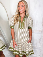 Load image into Gallery viewer, Staying Close Olive Stripe Mini Dress
