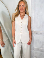 Load image into Gallery viewer, Make Them Stare Cream Vest Blouse &amp; Trouser Pant Set
