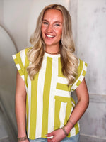 Load image into Gallery viewer, Hey There Lime Striped Pocket Blouse
