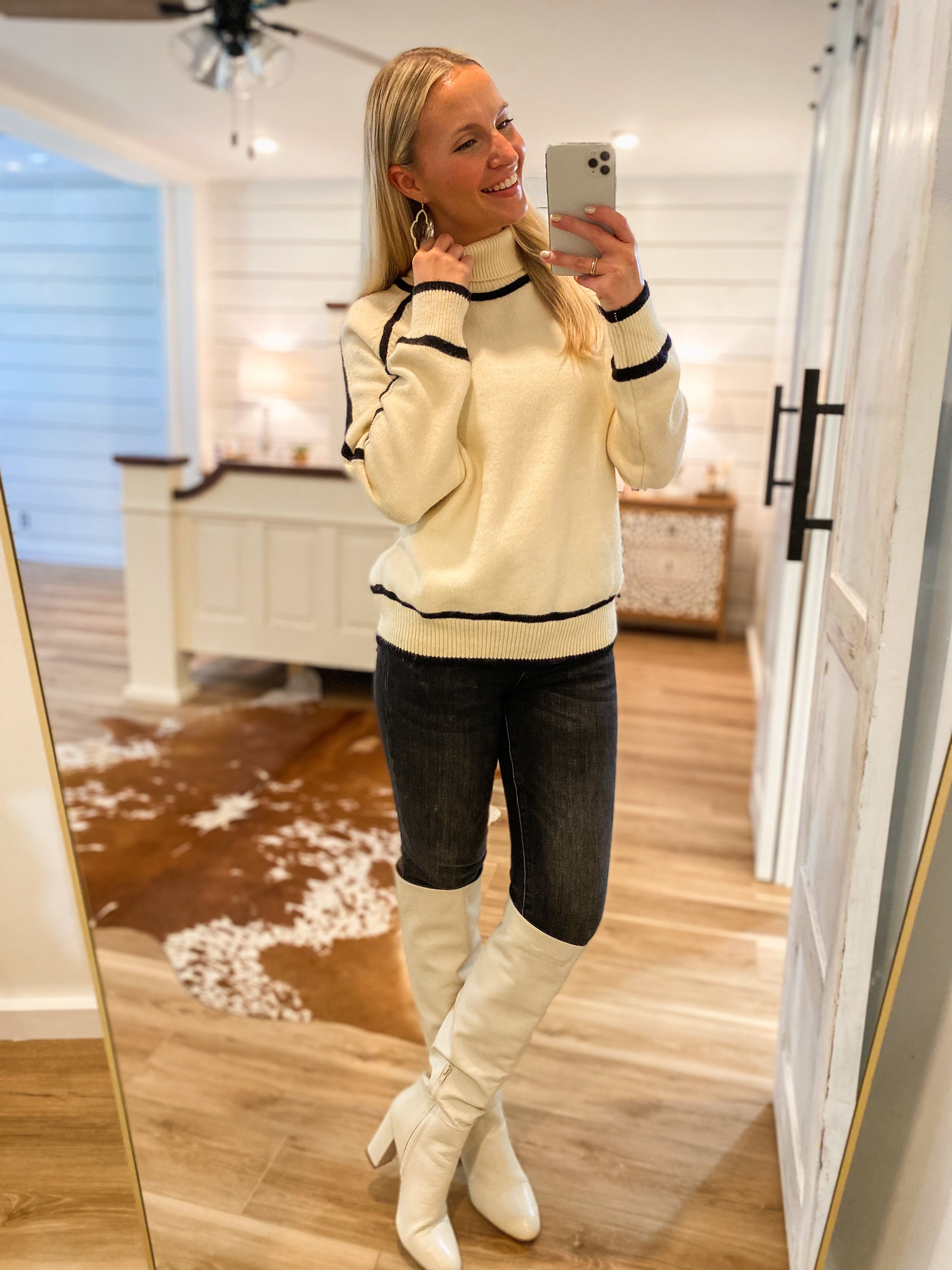 Giving Back Ivory Contrast Turtleneck Sweater