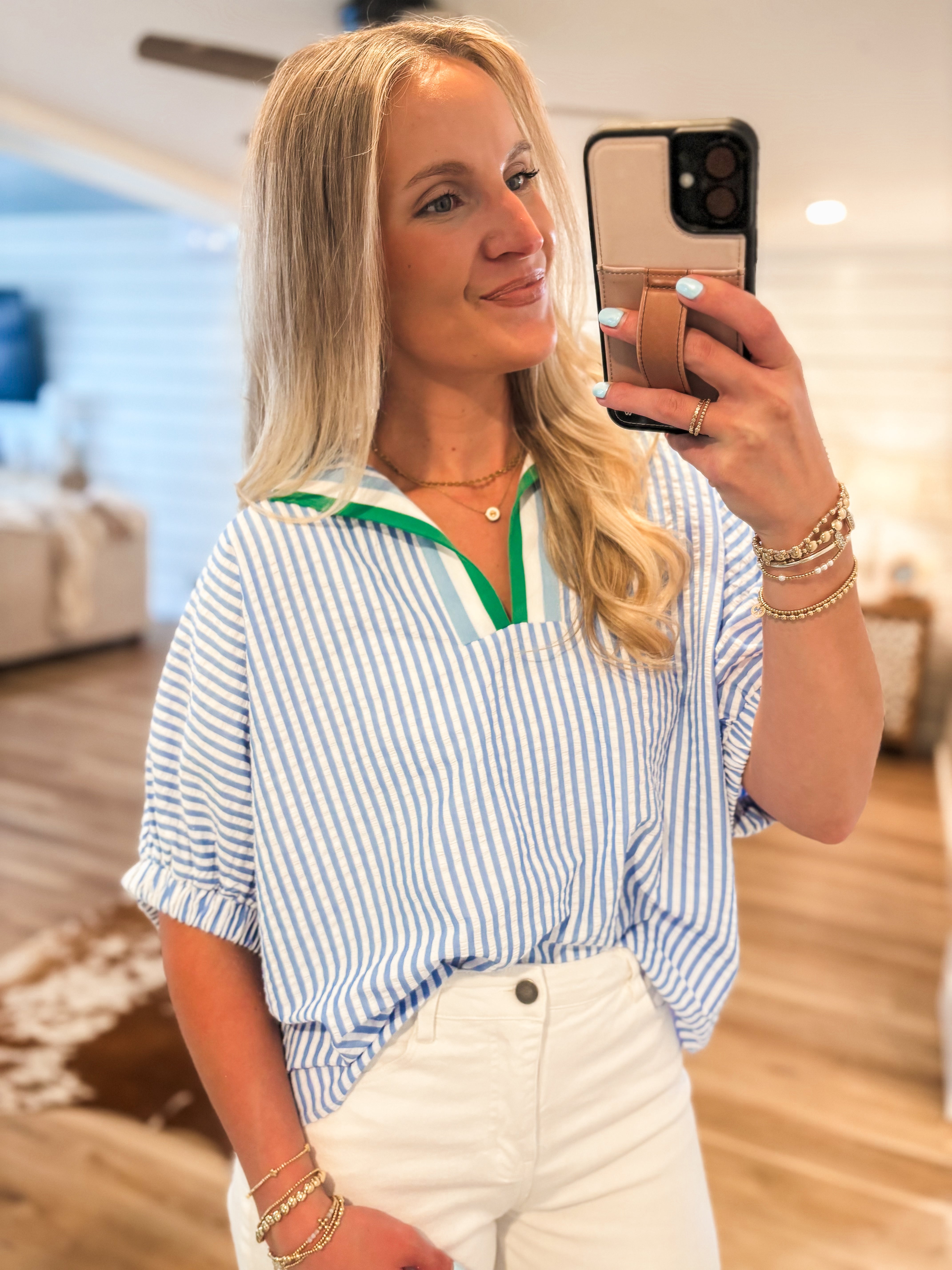 Loving Me Blue Stripe Contrast Blouse