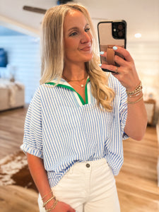 Loving Me Blue Stripe Contrast Blouse
